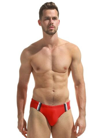 Мужские пляжные плавки с декором по бокам (Размер: XXL) (Цвет: красный)