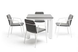 "Венето" обеденная группа на 4 персоны со стульями "Марокко", каркас белый, роуп серый