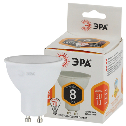 Лампа светодиодная ЭРА STD LED MR16-8W-827-GU10 GU10 8Вт софит теплый белый свет