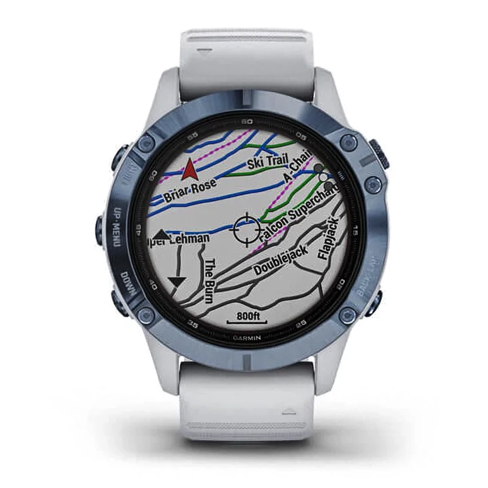 Спортивные наручные часы Garmin Fenix 6 Pro Solar синий минерал с белым ремешком 010-02410-19