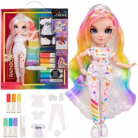Кукла Rainbow High Color & Create Кукла с голубыми глазами в белом наряде, который можно раскрасить смываемыми маркерами 594123
