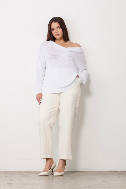 Джемпер вязаный на одно плечо, белый