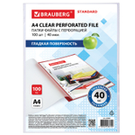 Файлы перфорированные А4 BRAUBERG "STANDARD" комплект 100 шт. гладкие 40 мкм (3 штуки в упаковке)