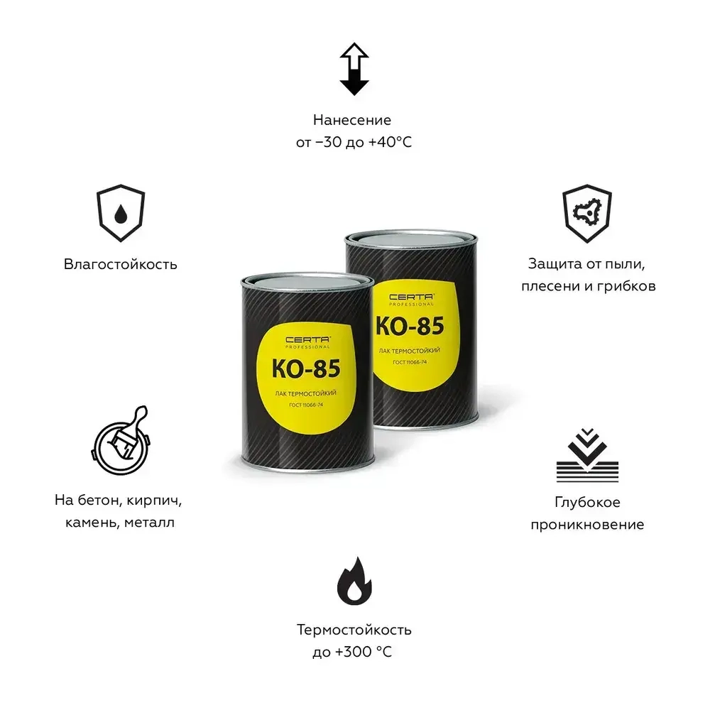 Термостойкий прозрачный лак CERTA до +250С KO-85 для камня, металла, бетона, кирпича, стекла, керамики, печи с эффектом мокрого камня 0,7 кг.
