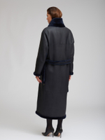 Синяя двусторонняя дубленка из овчины