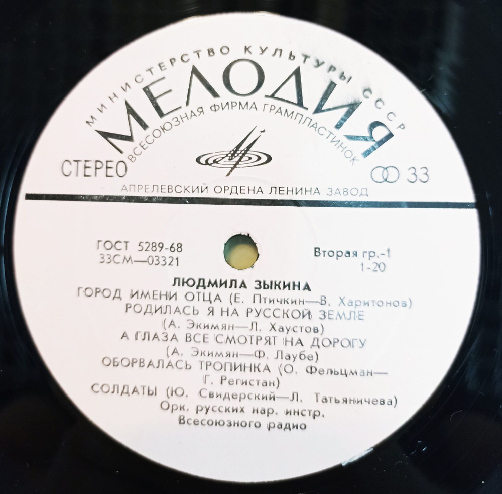 Винтажная виниловая пластинка LP Людмила Зыкина Город Имени Отца (СССР 1972)
