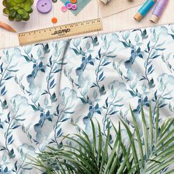 Ткань штапель синевато-голубые листья