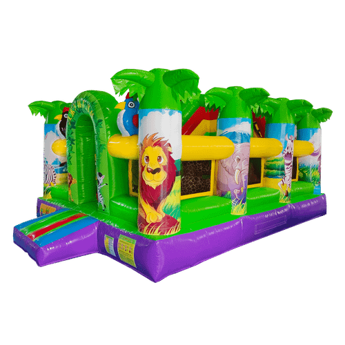 Коммерческий надувной батут "Сафари-джунгли" с горкой, размер 5*4*2,8 м