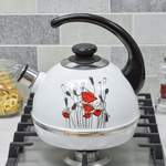 Чайник 3,5л со свистком, консольная ручка, белый "Полевые маки"