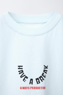 ZARA ФУТБОЛКА С ПРИНТОМ, ГОЛУБОЙ