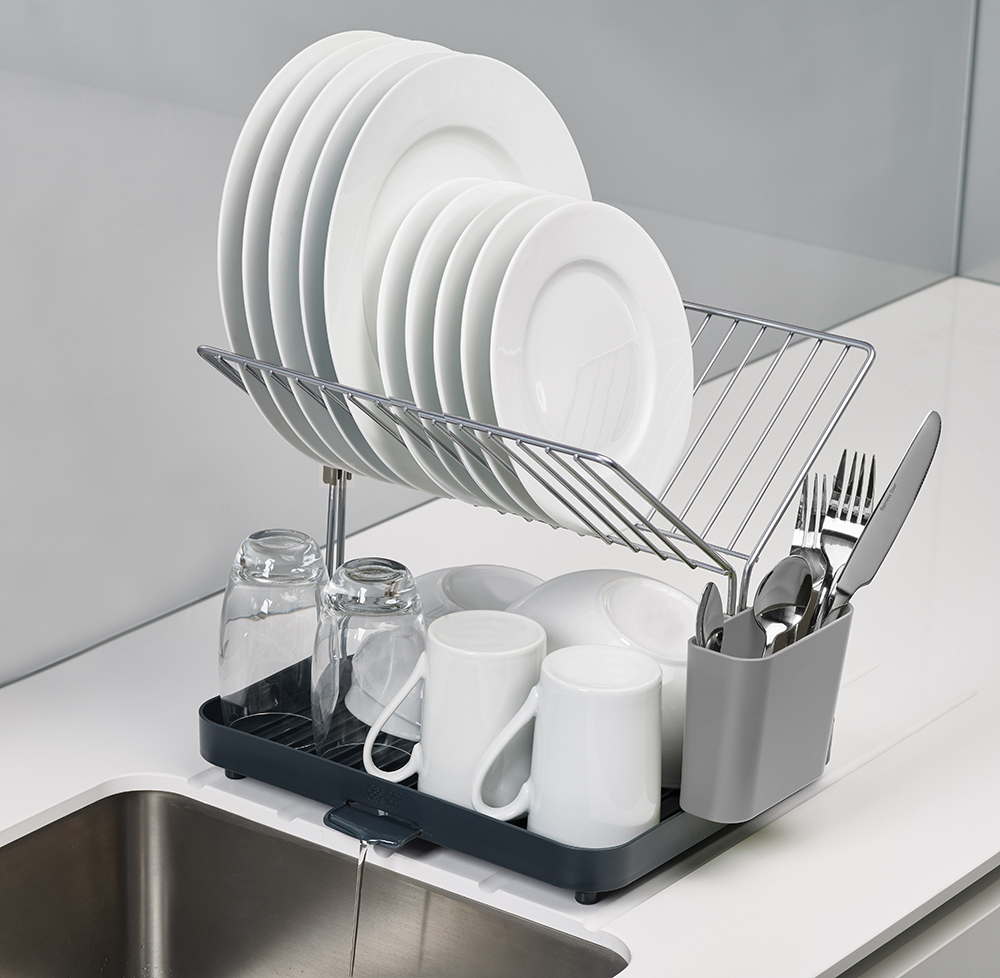 Сушилка для посуды и столовых приборов 2-уровневая со сливом Y-rack серая, Joseph Joseph