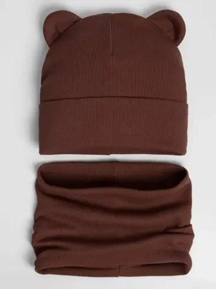 Шапка детская осенняя с ушками и снуд