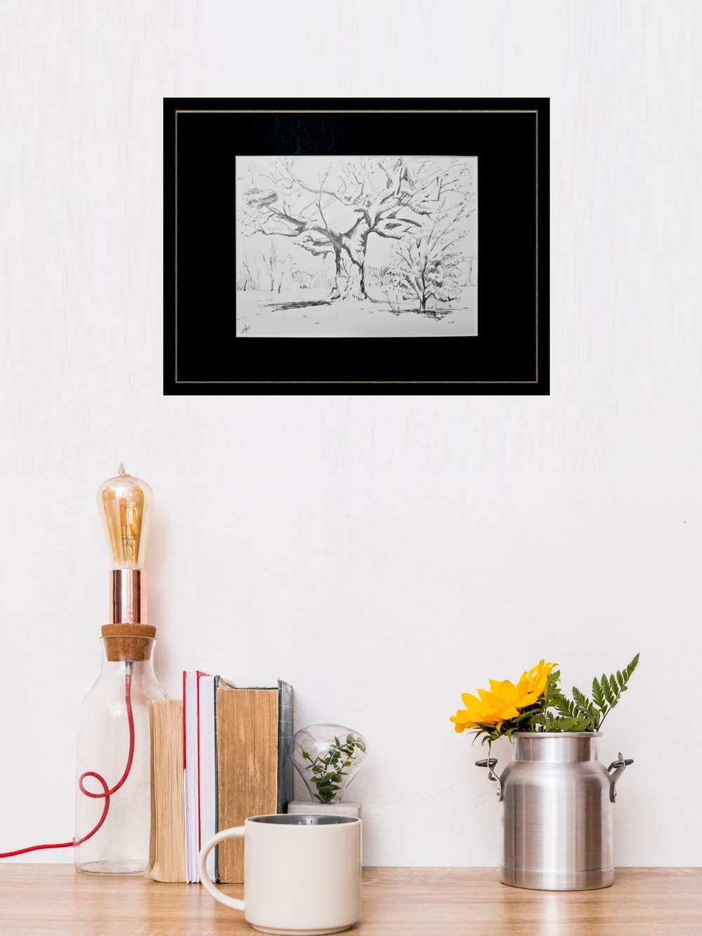 Картина, графика в паспарту 21х30 см на стену для интерьера "Дуб"