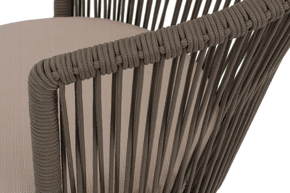 "Люксембург" стул плетеный из роупа, каркас из стали бежево-серый (RAL7006) муар, роуп коричневый круглый, ткань Mossle бежевая