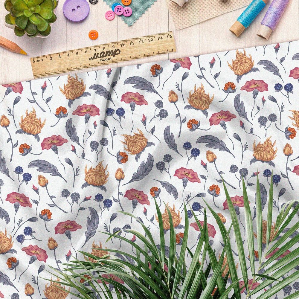 Ткань муслин красочная нежная флористика