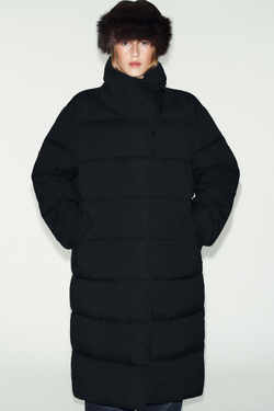 ZARA ДЛИННЫЙ АНОРАК С ВЫСОКИМ ВОРОТНИКОМ WATER REPELLENT WINDPROOF, ЧЕРНЫЙ