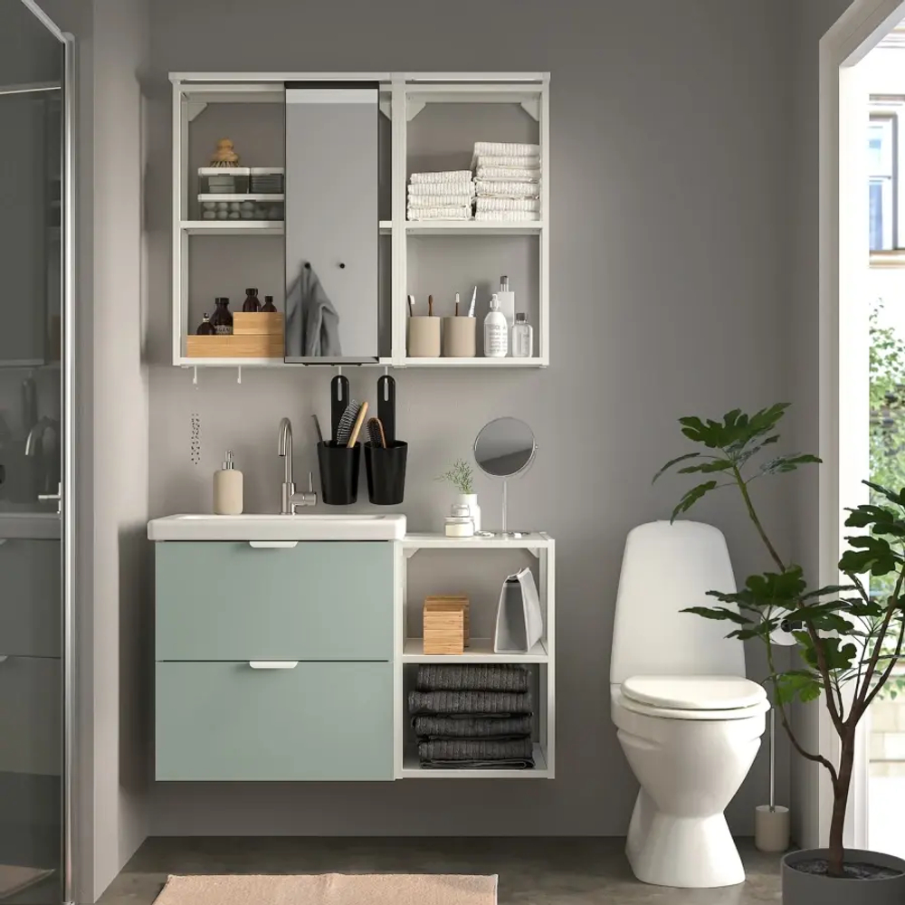 Комбинация для ванной - IKEA ENHET, 102х43х65 см, белый/серо-зеленый, ЭНХЕТ ИКЕА