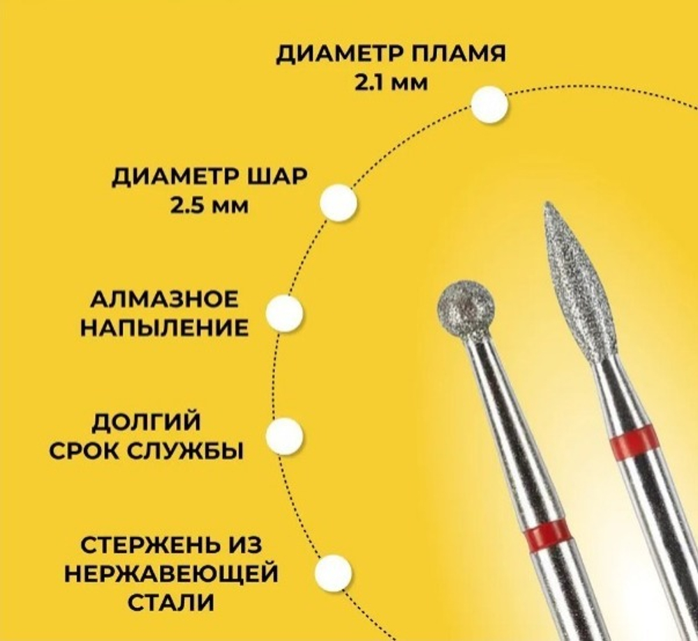 Комплект Фреза алмазная для маникюра и педикюра "Шар", "Пламя" мелкая зернистость, 2 шт