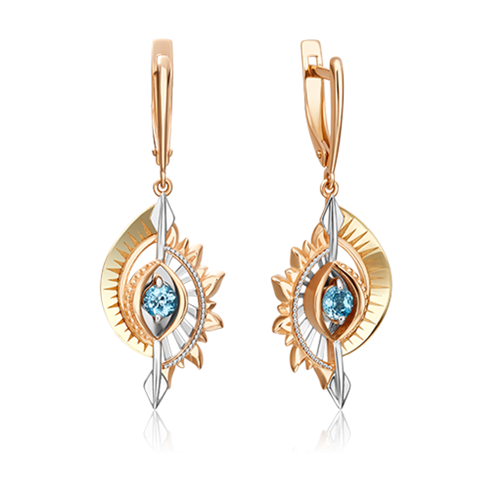 Серьги «Два солнца» с английским замком из комбинированного золота с топазом