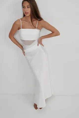 Топ из атласа с сеткой  кремового цвета