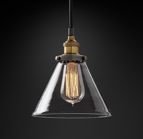 Подвесной дизайнерский светильник  20th C. Factory Filament Clear Glass Funnel Pendant by Restoration Hardware