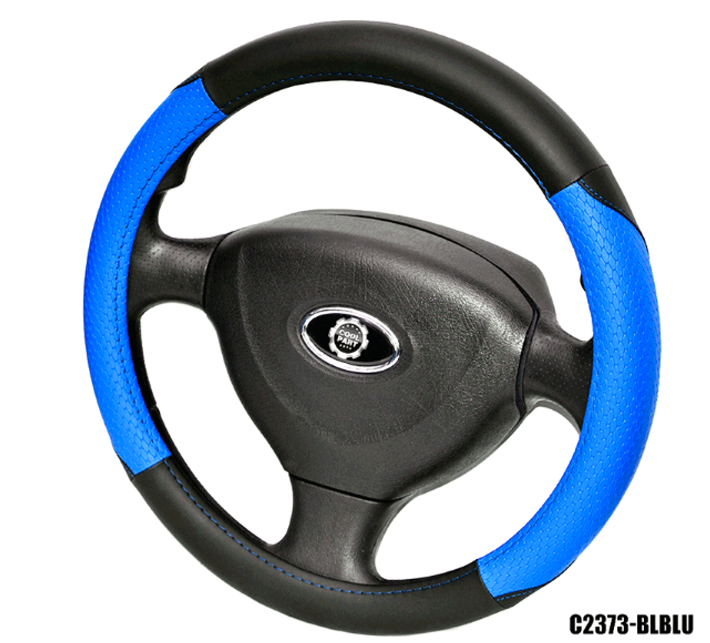 Оплетка на руль круглая Coolpart MAXIMAL (37*38) к/з черный/синий Перфор  C2373-BLBLU