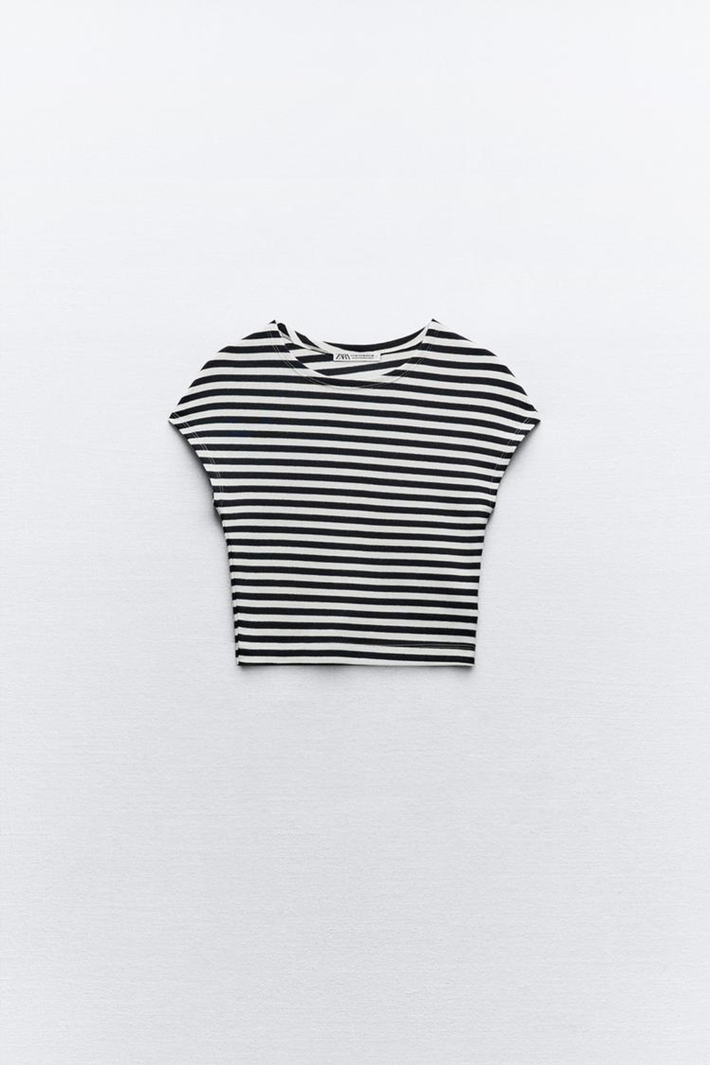 ZARA УКОРОЧЕННЫЙ ТОП ИЗ ХЛОПКА И МОДАЛА, ПОЛОСКИ