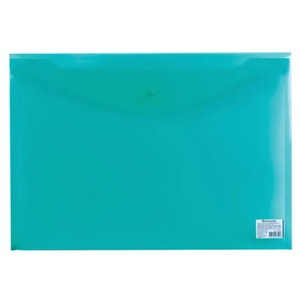 Папка-конверт на кнопке А3 Brauberg 180мкм пластик прозрачная зеленая (1/10)
