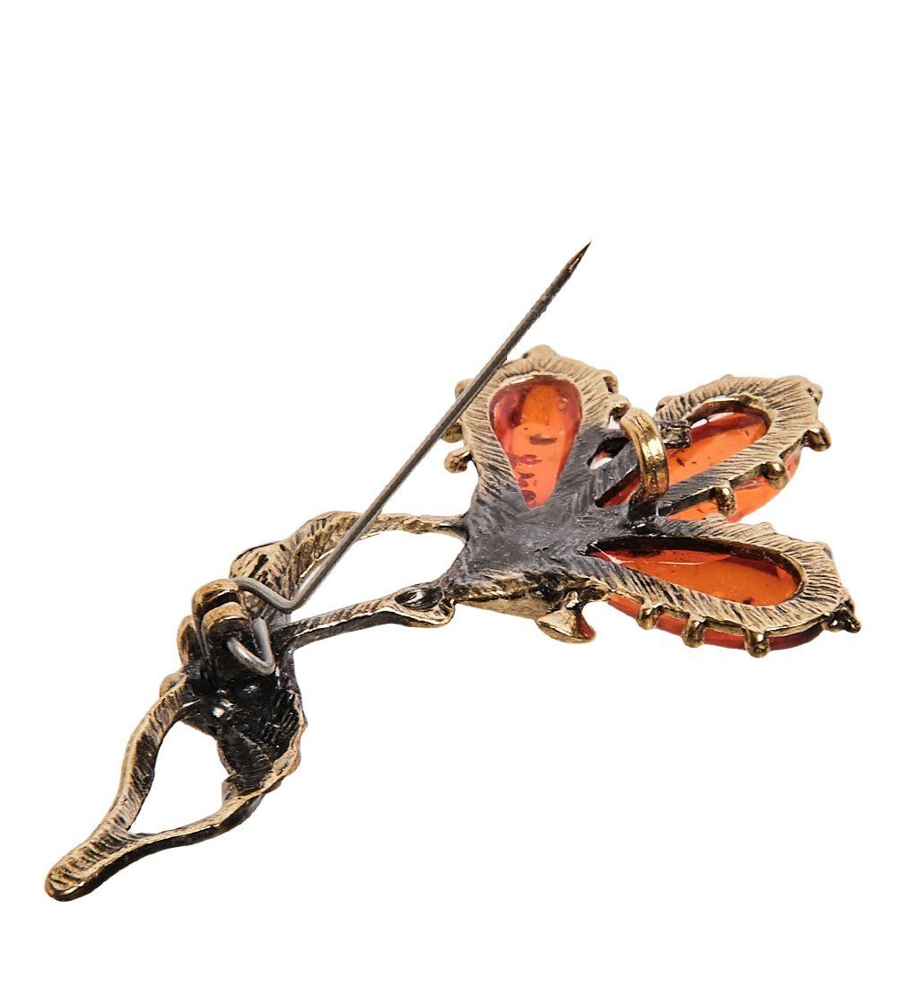 AM-2615 Брошь «Лилия Королевская» (латунь, янтарь)