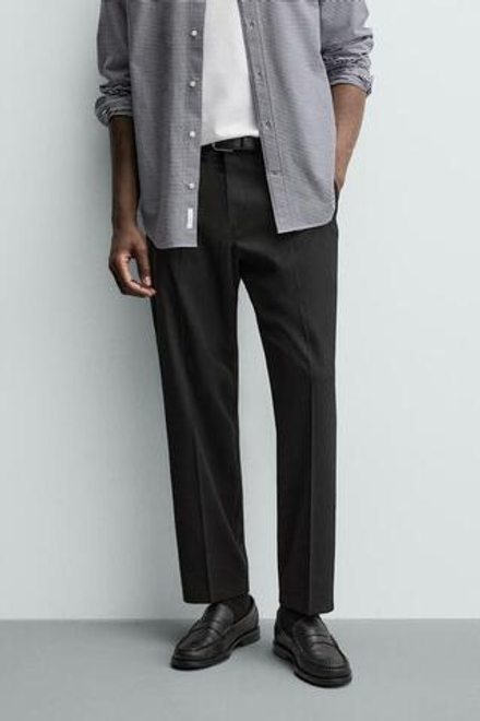 ZARA БРЮКИ REGULAR FIT ИЗ СМЕСОВОЙ ШЕРСТИ NON IRON, ЧЕРНЫЙ