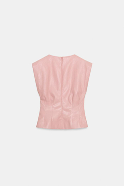 ZARA ТОП ИЗ ИСКУССТВЕННОЙ КОЖИ С ЗАЩИПАМИ НА ПЛЕЧАХ, РОЗОВЫЙ