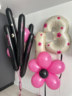 Воздушные гелиевые шарики с доставкой по Хабаровску фуксия/черный ШДМ №4867