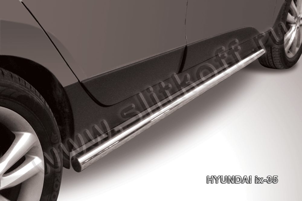 Пороги из нержавейки Hyundai ix-35 (2010-2015) d57 труба (черный цвет)