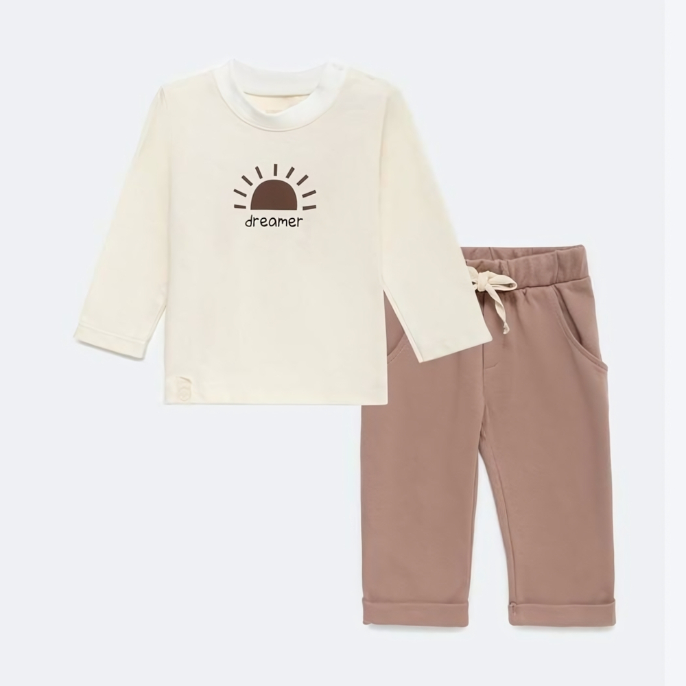 Комплект: футболка с дл. рукавом и брюки Dreamer, рост 92-98 см, бежевый (Крошка Я), 1 шт.