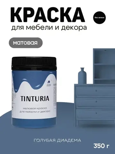 Краска для мебели и декора меловая TINTURIA матовая без запаха голубая диадема 0,35 кг
