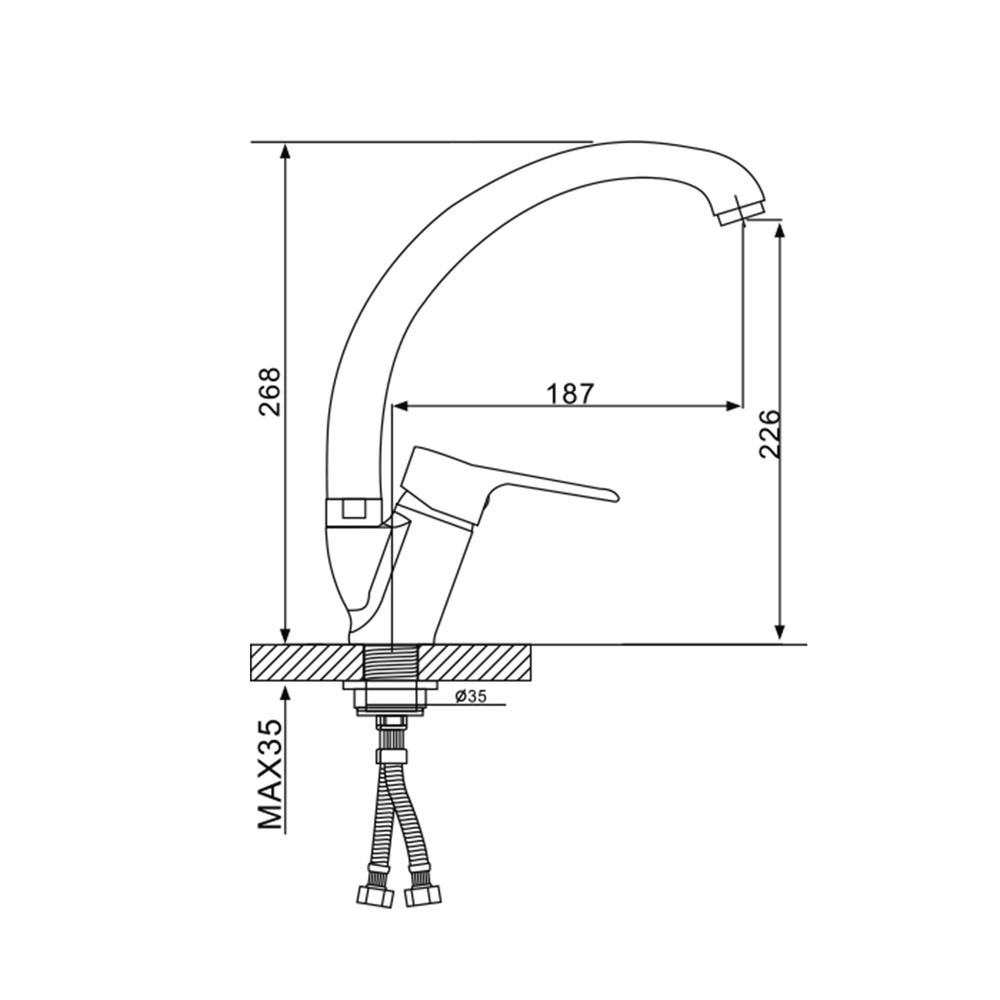 Смеситель для кухни 35к G4136 GAPPO высокий пов. излив, п/гайку, ХРОМ