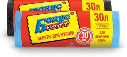 Пакеты д/мусора Бонус/BONUS 30л 30шт 45х55см 6мкм