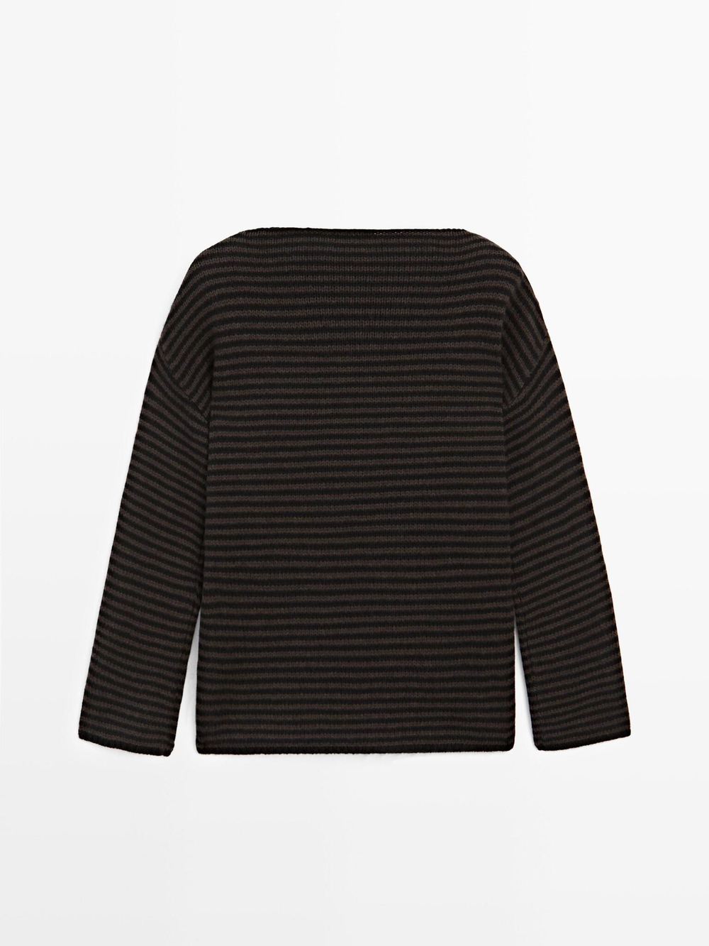 Massimo Dutti Свитер из 100% шерсти в полоску, шоколадный