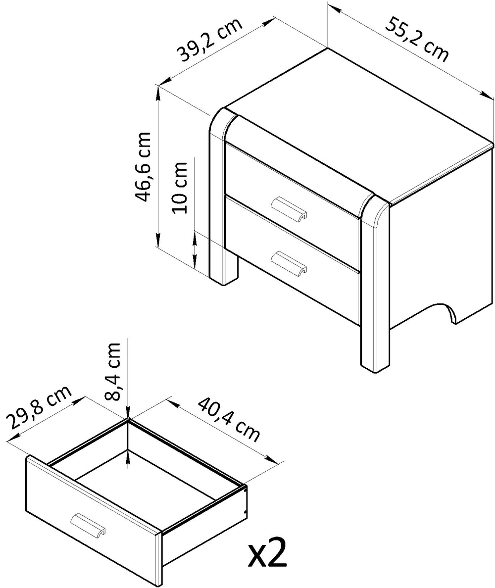 Тумба прикроватная, 55х39х47, Мадейра, напольная, с ящиками, деревянная, серая, Dipriz