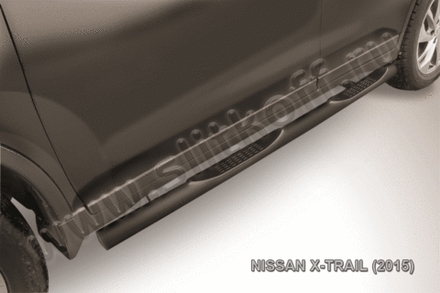 Пороги стальные Nissan X-Trail (2013-2023) d76 с проступями (серебристые)