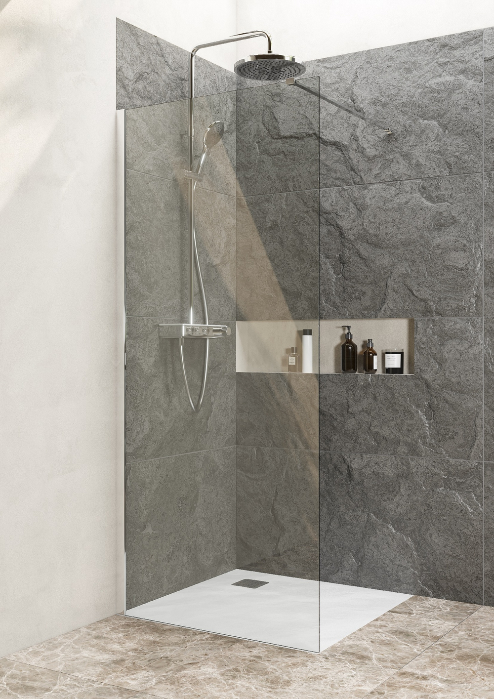Перегородка Roca Metropolis Walk-In 900x2000 мм, профиль хром, стекло прозрачное ZRU9307678