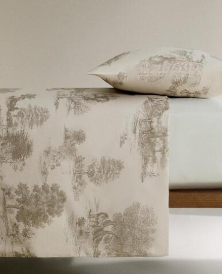 ZARA HOME ПОДОДЕЯЛЬНИК С ПРИНТОМ (300 НИТЕЙ), СЕРЫЙ/БЕЖЕВЫЙ