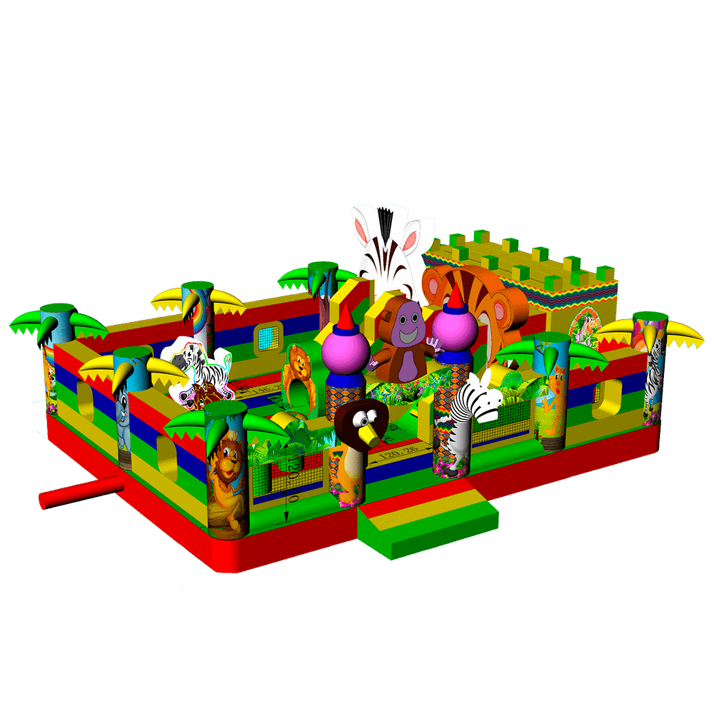 Коммерческий надувной батут "Зверята на радуге" 8х6х2,8