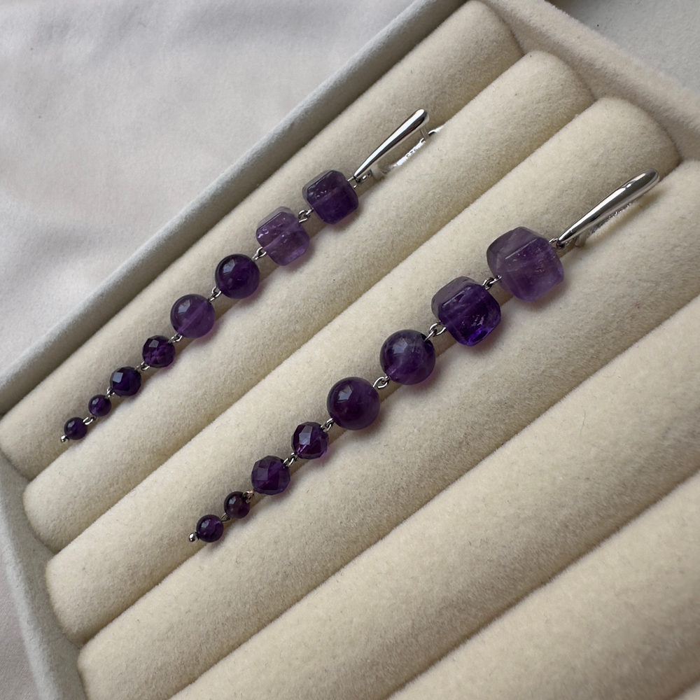 Серьги «Фиалковый каскад» — с аметистом