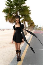 Платье с воланами мини, черный