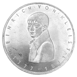 Монета 5 марок 1977 год "200 лет Генриха фон Клейста"