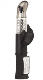 Чёрный перезаряжаемый вибратор Rechargeable Dolphin с дельфинчиком - 22 см. (Цвет: черный)