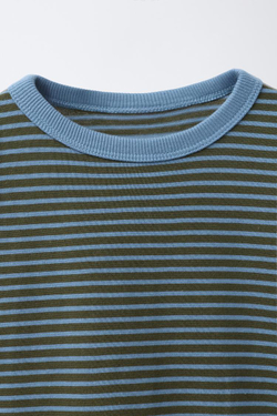 ZARA ФУТБОЛКА HEAVY WEIGHT В ПОЛОСКУ, ЗЕЛЕНОВАТО-СИНИЙ