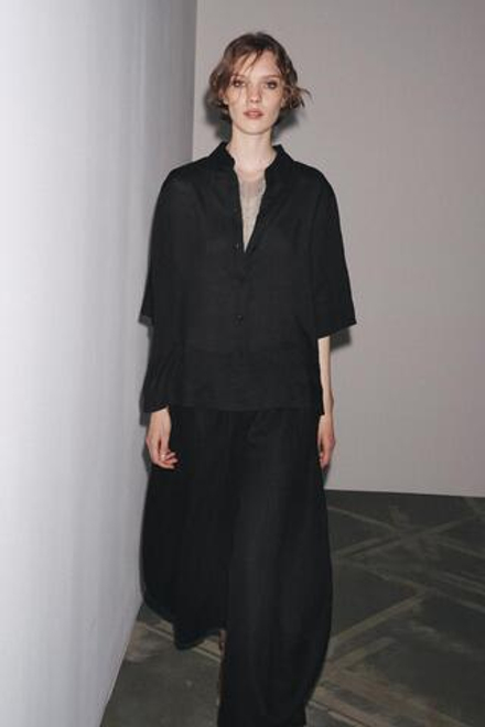 ZARA РУБАШКА ИЗ СМЕСОВОЙ ТКАНИ РАМИ ZW, ЧЕРНЫЙ