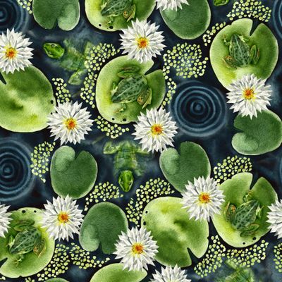 Акварельные лягушки с кувшинками